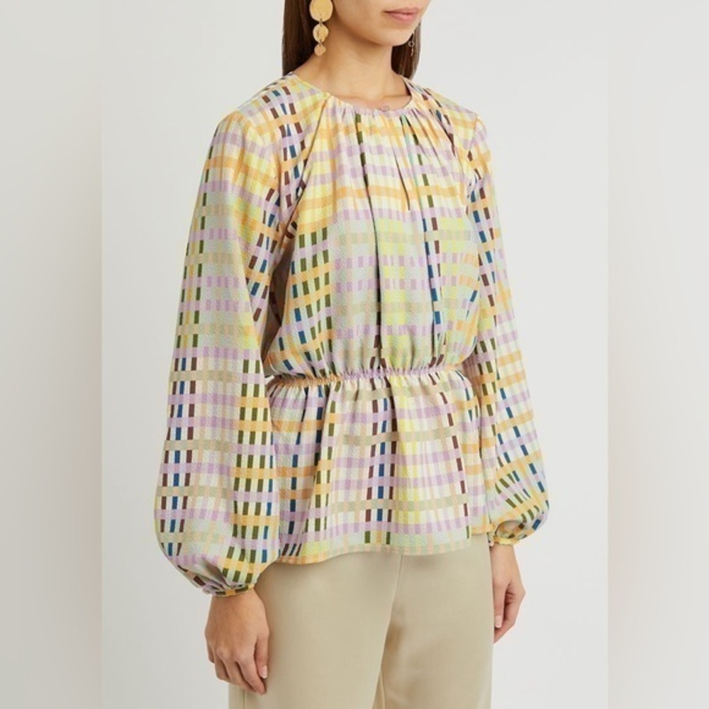 NWT Stine Goya Karin Techno Check Blouse Pastel Grid Print XS